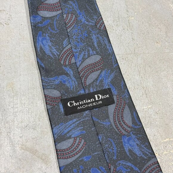 Christian Dior Tie 100% Silk Blue Paisley Satin 3.5" - Picture 4 of 5